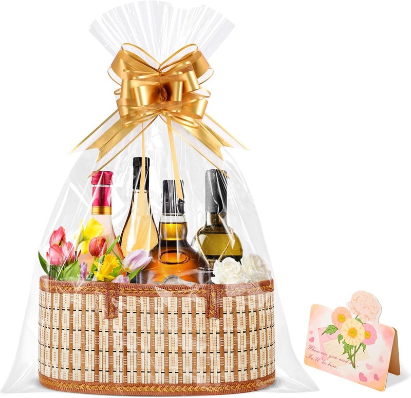 Orchidleaf Bamboo Baskets for Gifts Empty, Large Woven Gift Basket Empty - Empty Gift Baskets to Fill, Foldable Gift Basket with Handle for Mother's Day, Birthday, Housewarming, Christmas (1 Set) - Image 1